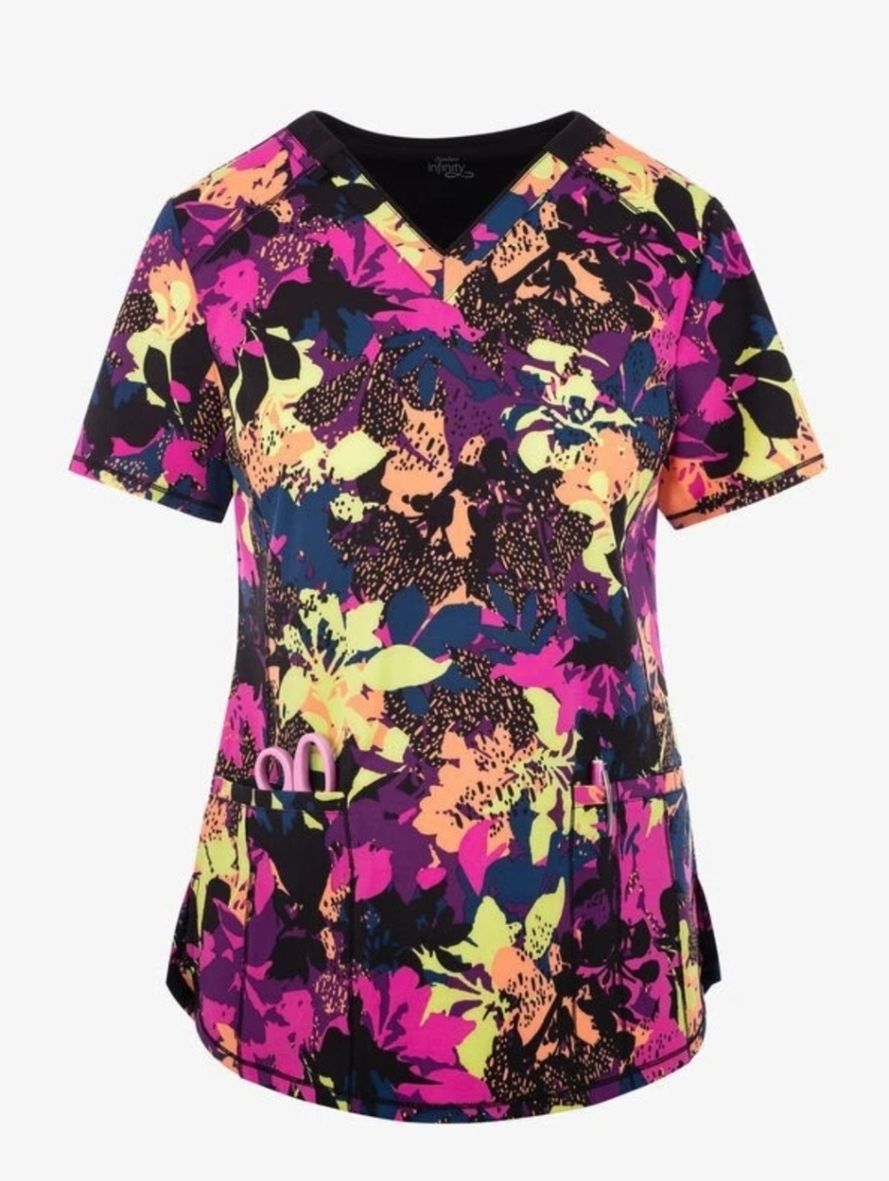 Floral Women's 2-Pocket STRETCH V-Neck Print Scrub Top NWT Size XS